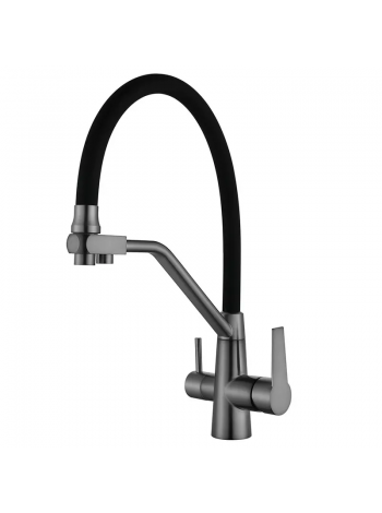 Кухонный смеситель на две воды Mixxus FUL-021 Graphite Refl.Black (нерж. сталь) (MI6115)