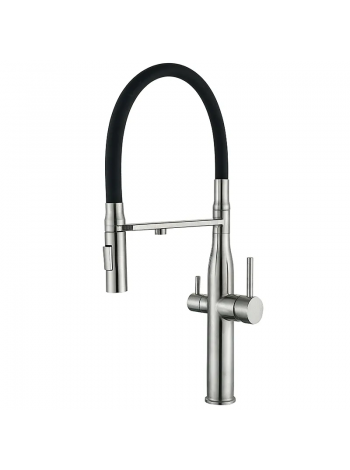Кухонный смеситель на две воды Mixxus VTM-021 Refl.Black с нерж.стали SUS304 (MI6087)