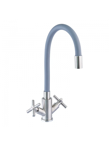 Кухонный смеситель с силиконовым изливом Mixxus DVE-011 Refl.Gray (нерж. сталь) (MI6081)