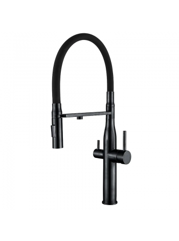 Кухонный смеситель на две воды с гибким изливом Mixxus VTM-021 Black Refl.Black (MI6089)