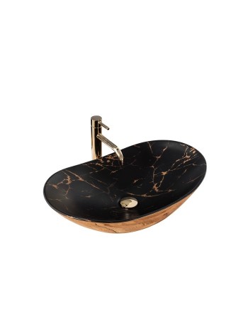 Раковина чаша в ванную Rea Royal 36x60,5 black marble gold REA-U8008