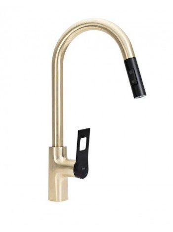 Кухонный смеситель с вытяжным изливом Rea Soul gold-black REA-B6205