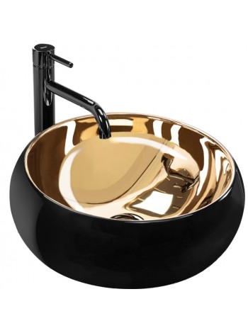 Раковина для ванной накладная Rea Luna 40x40 black-gold REA-U3306