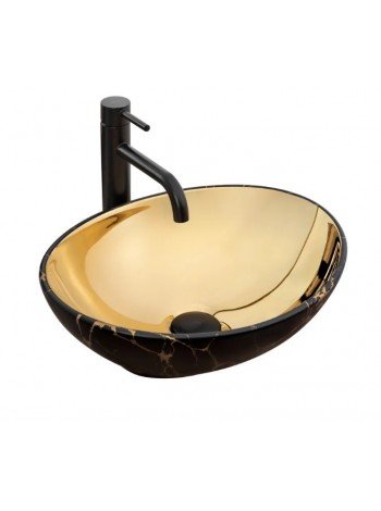Умывальник раковина в ванную накладная Rea Sofia 41x34,5 gold-marble black REA-U8011