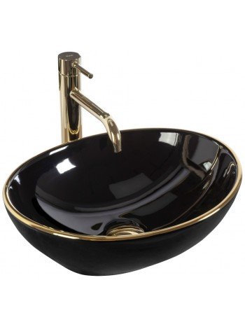 Умивальник чаша у ванну накладна Rea Sofia 41x34,5 black gold edge REA-U3695