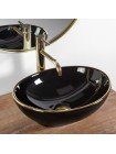 Умывальник чаша в ванную накладная Rea Sofia 41x34,5 black gold edge REA-U3695